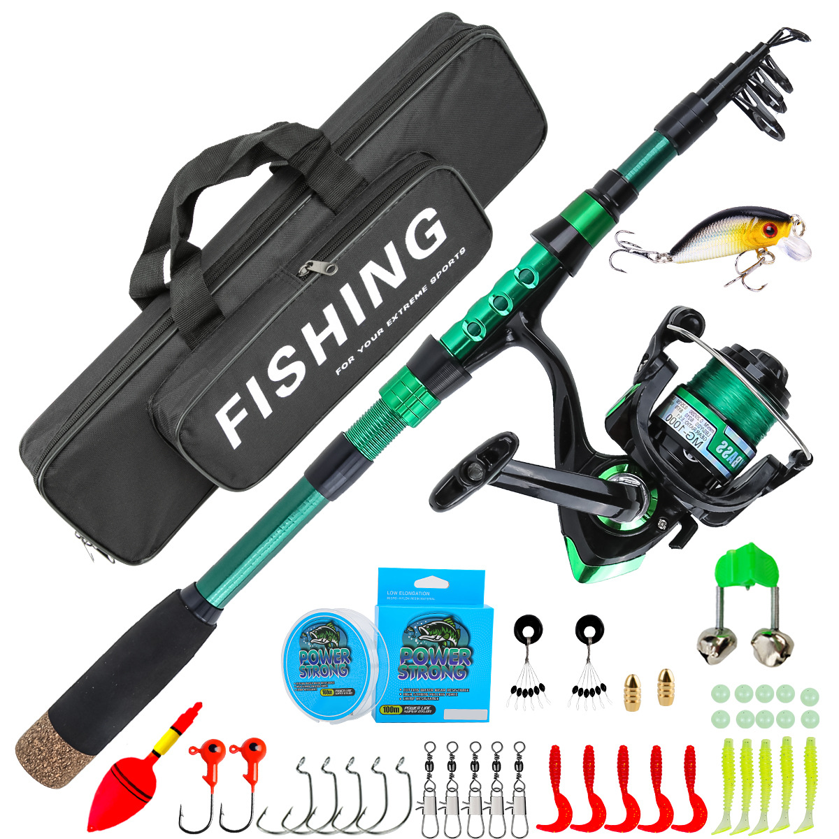 1.8 Meters Green Carbon Fiber  - đánh giá và giá Fishing Rod Combo
